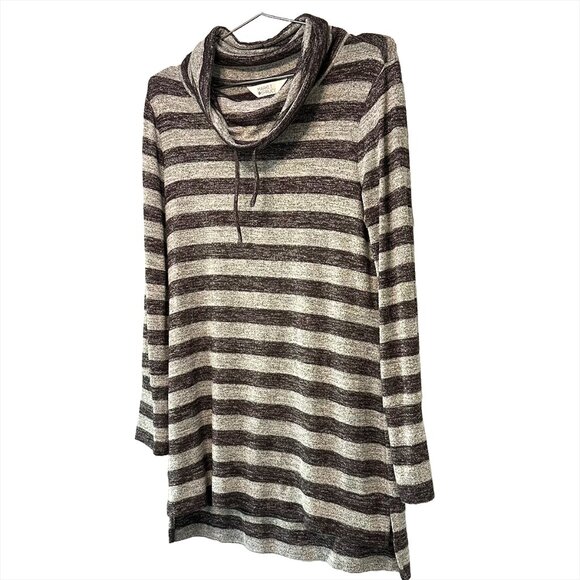 MARKET & SPRUCE Granita Striped Knit Sweater Dress‎ - Small - black, grey - cowl - Picture 3 of 7